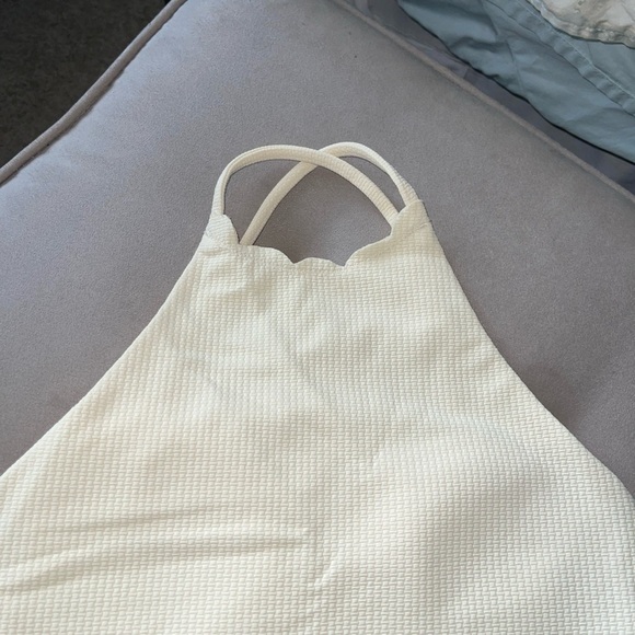 MARYSIA Steffi Top Cropped Halterneck Scalloped Trim Edges Yellow White Medium - Picture 7 of 9